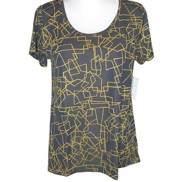 LuLaRoe Classic T Women's Small Top Navy Blue with Yellow Lines NWT - Picture 1 of 8